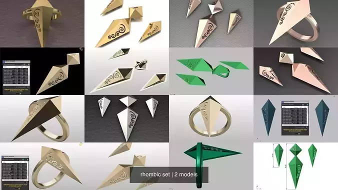 rhombic set gold ring with design 3D Model Collection