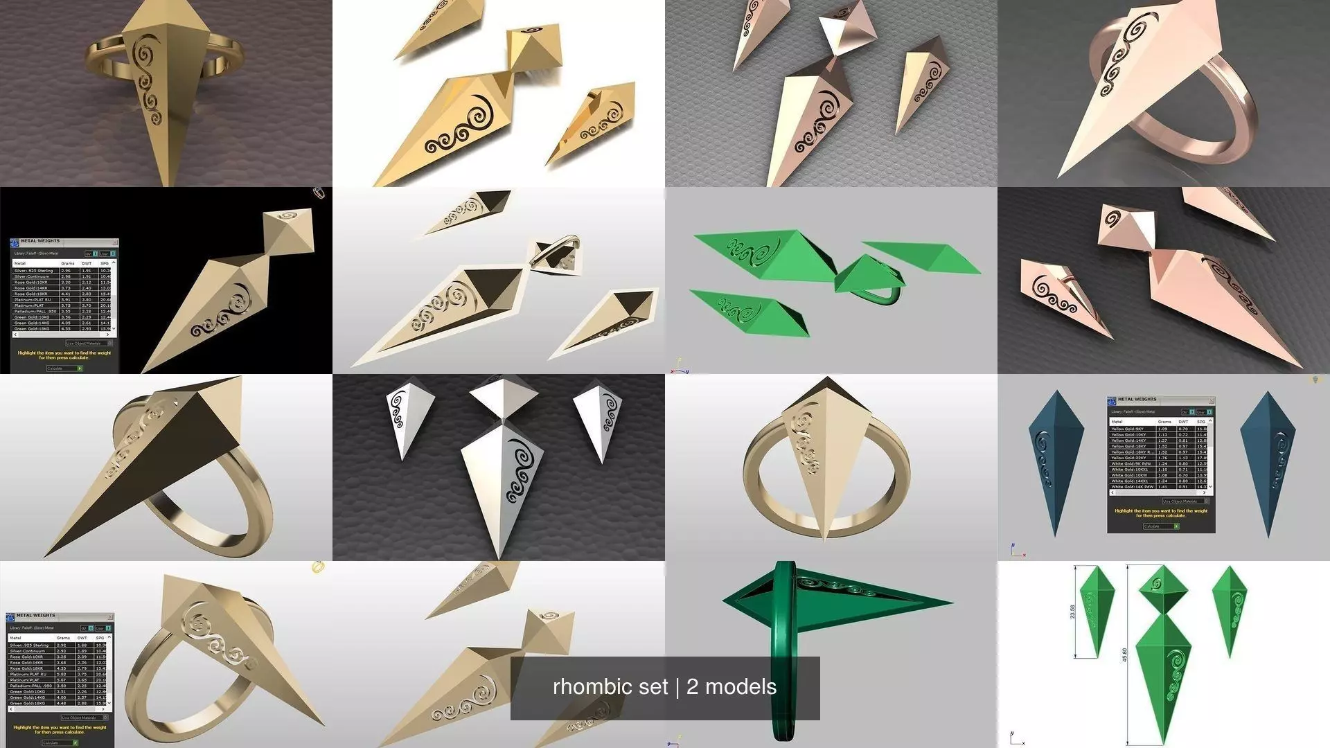 rhombic set gold ring with design 3D Model Collection_0