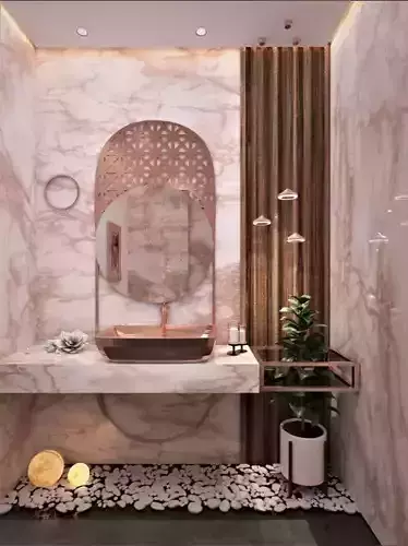 bathroom modern with marble and gold accents
