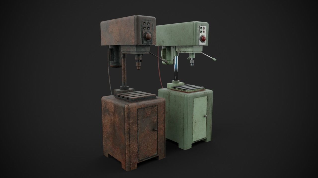 Drilling machine Low-poly 3D model_2