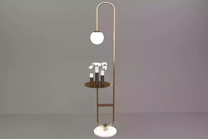 Modern Arc Floor Lamp with Shelf in Gold with Glass 3D model