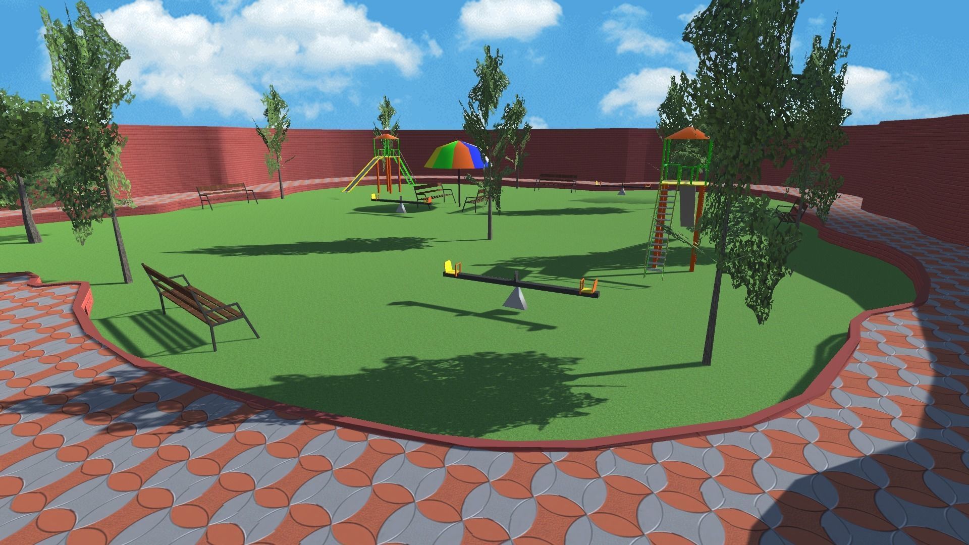 Modern amusement and attractive park Low-poly 3D model_2