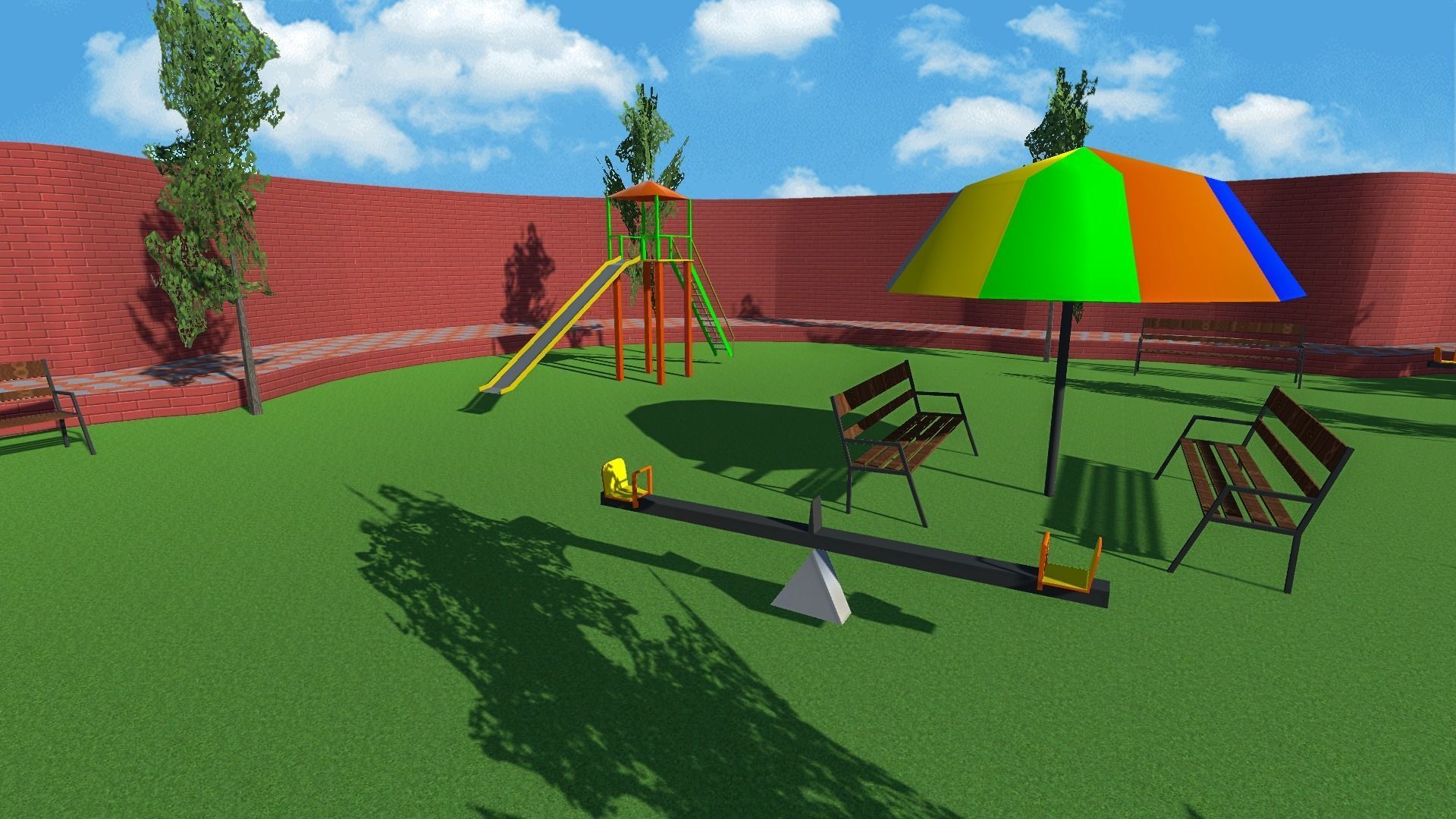 Modern amusement and attractive park Low-poly 3D model_6