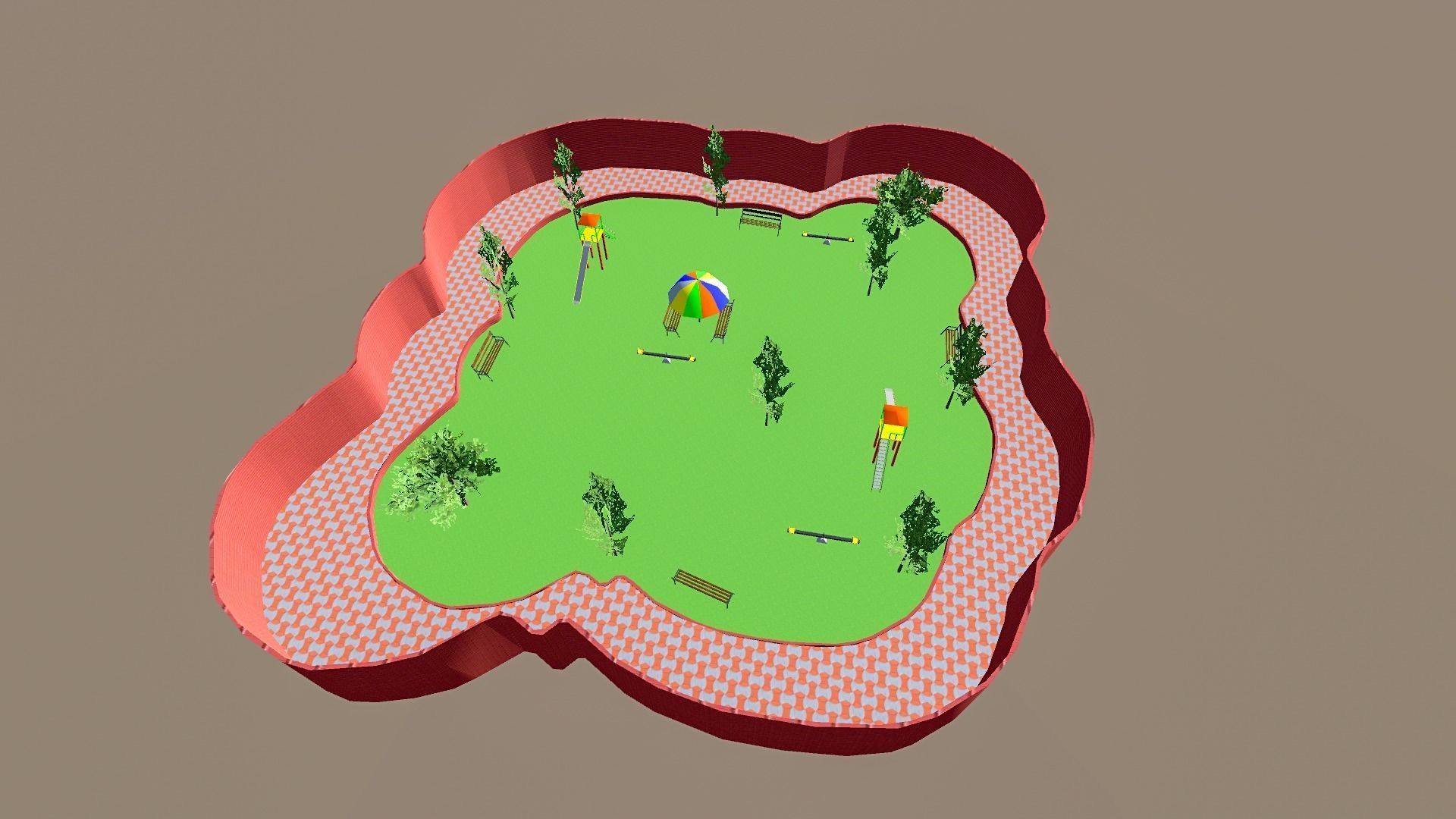 Modern amusement and attractive park Low-poly 3D model_3