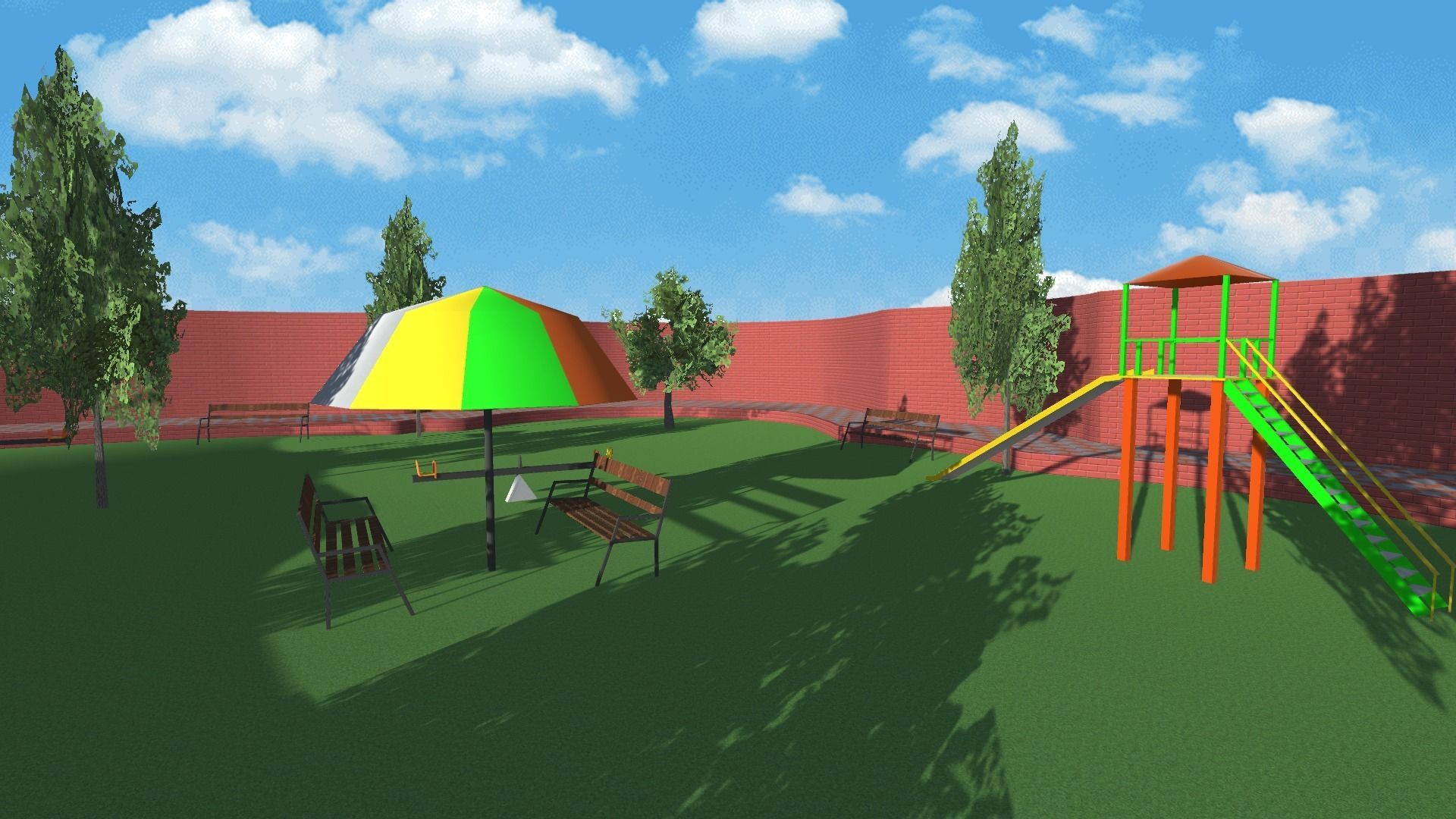 Modern amusement and attractive park Low-poly 3D model_5