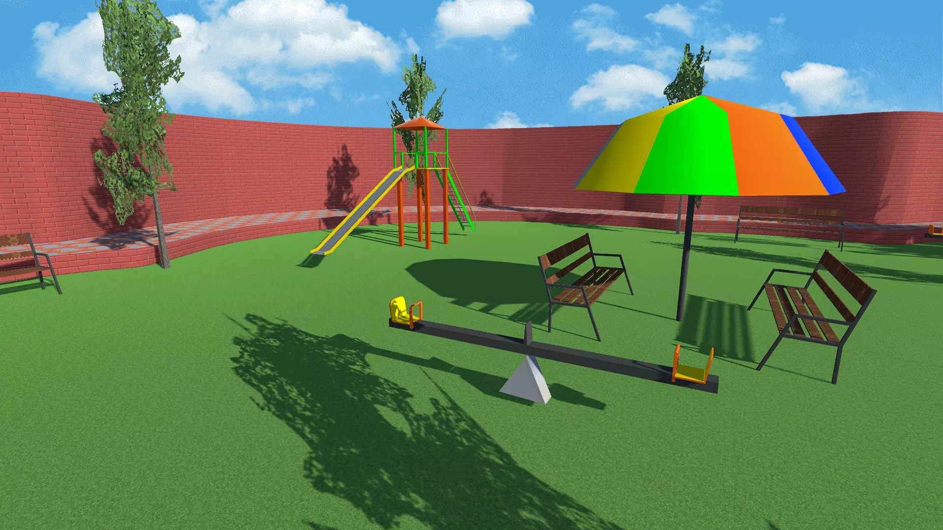 Modern amusement and attractive park Low-poly 3D model_0