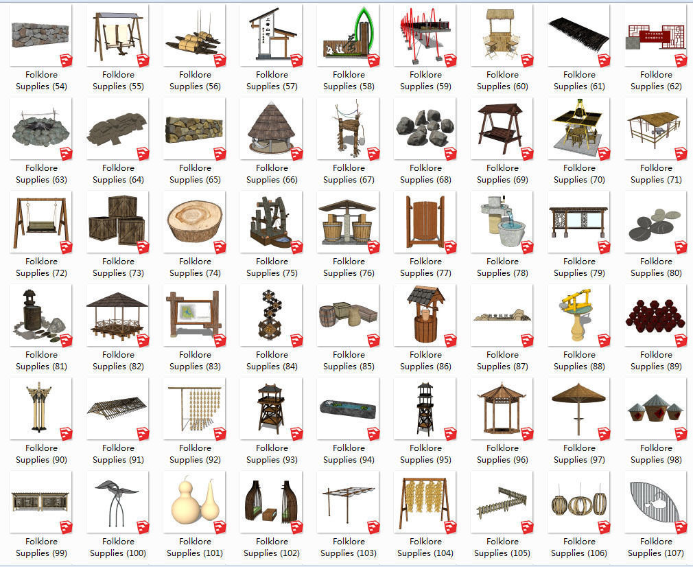 Modern Chinese Rural Utensils Material 3D model_1