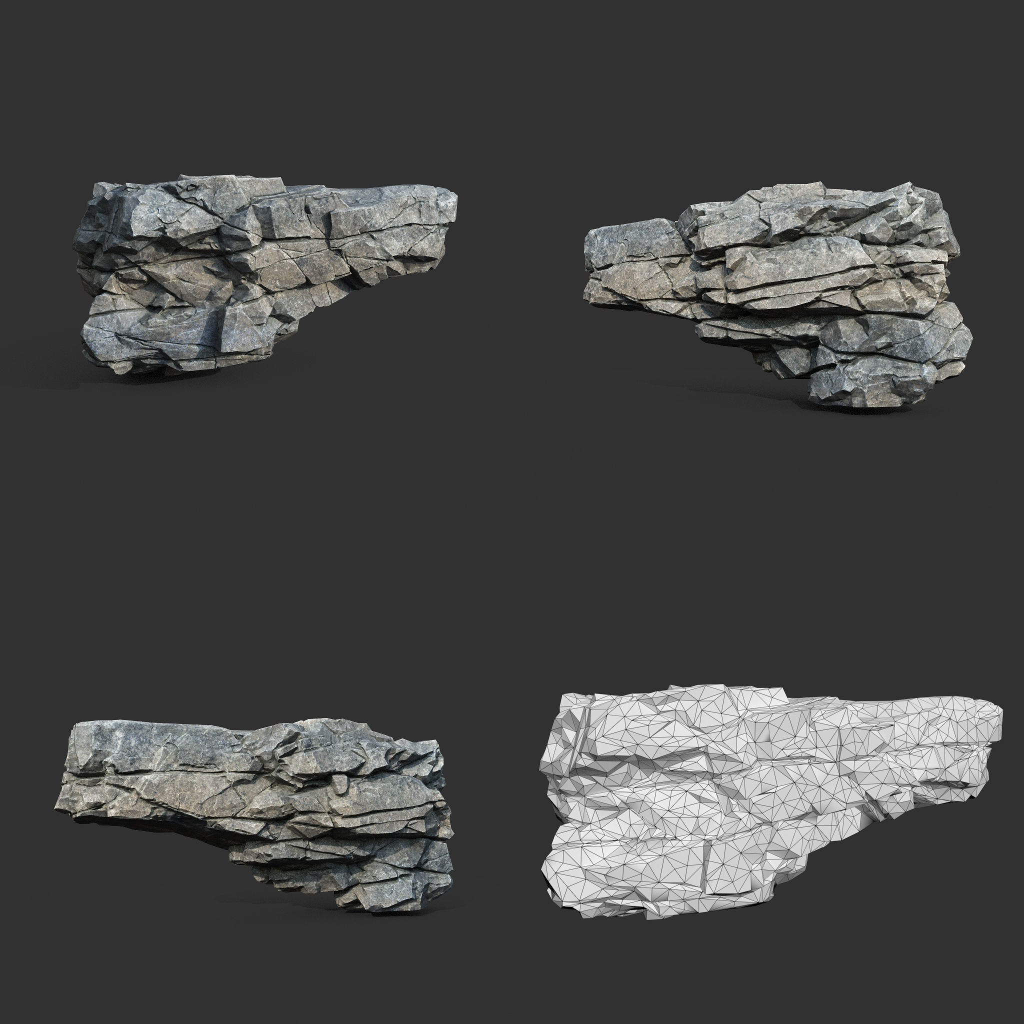 Low poly Gray Cliff Modular Rock 211219 Low-poly 3D model_14