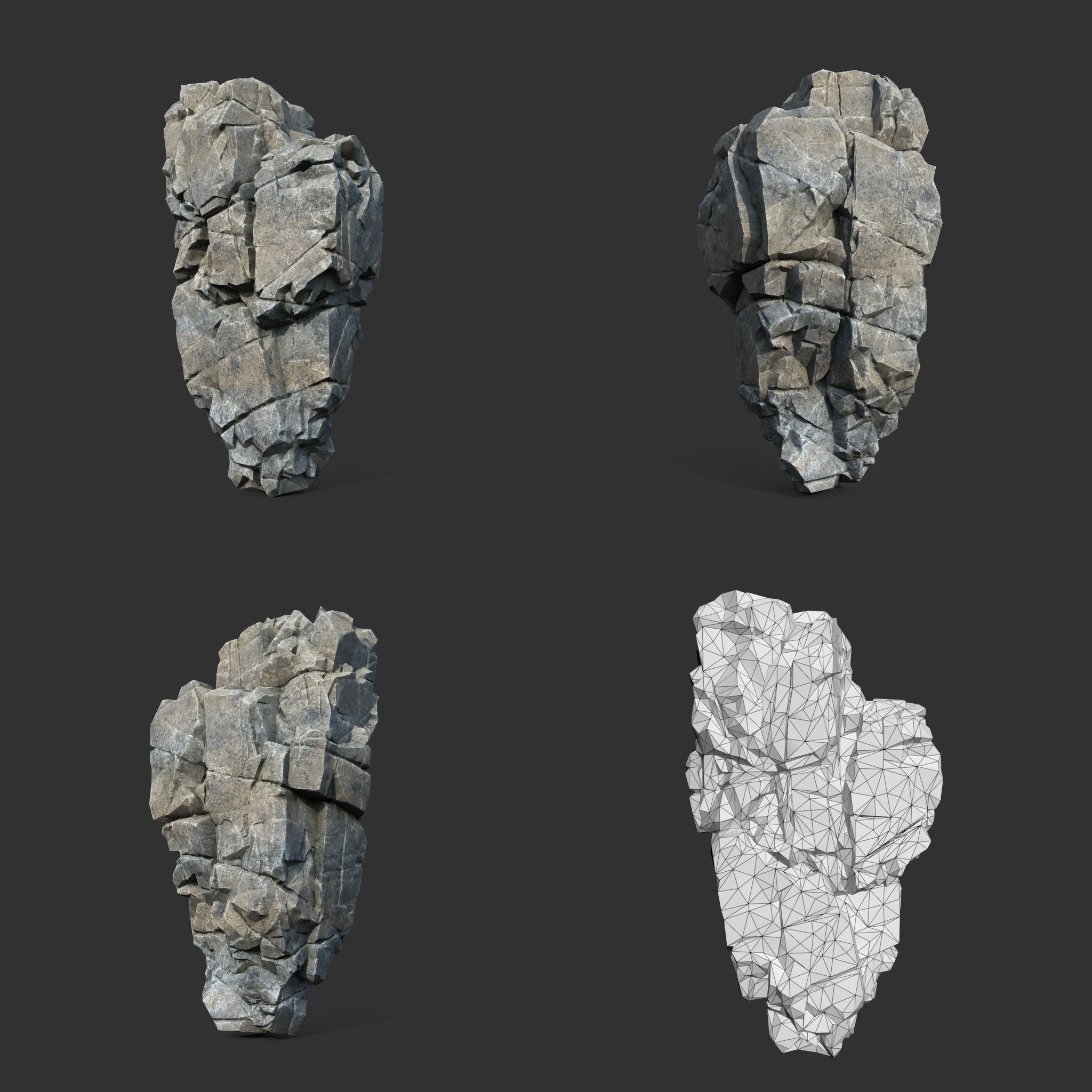 Low poly Gray Cliff Modular Rock 211219 Low-poly 3D model_16