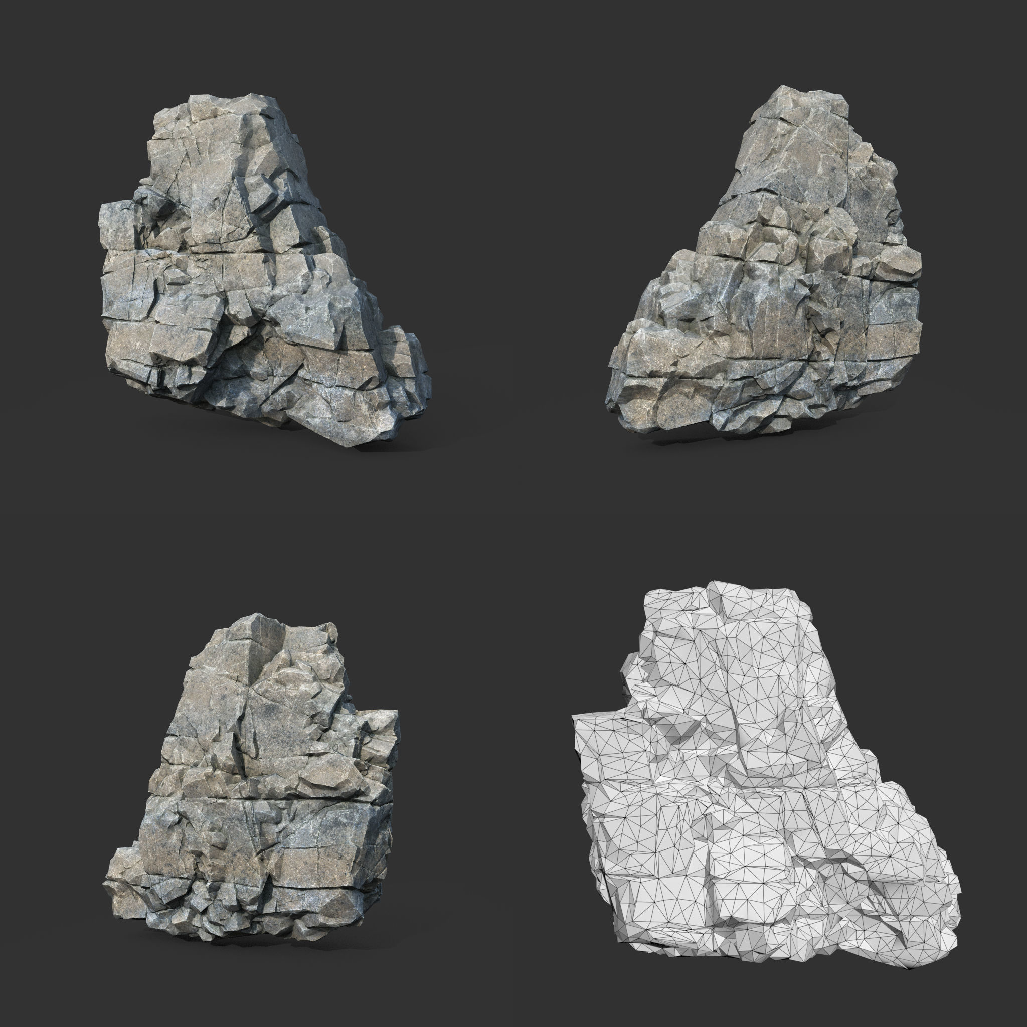 Low poly Gray Cliff Modular Rock 211219 Low-poly 3D model_20