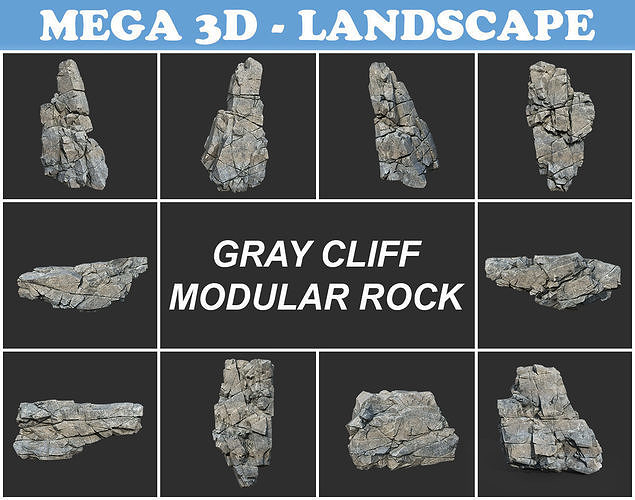 Low poly Gray Cliff Modular Rock 211219 Low-poly 3D model