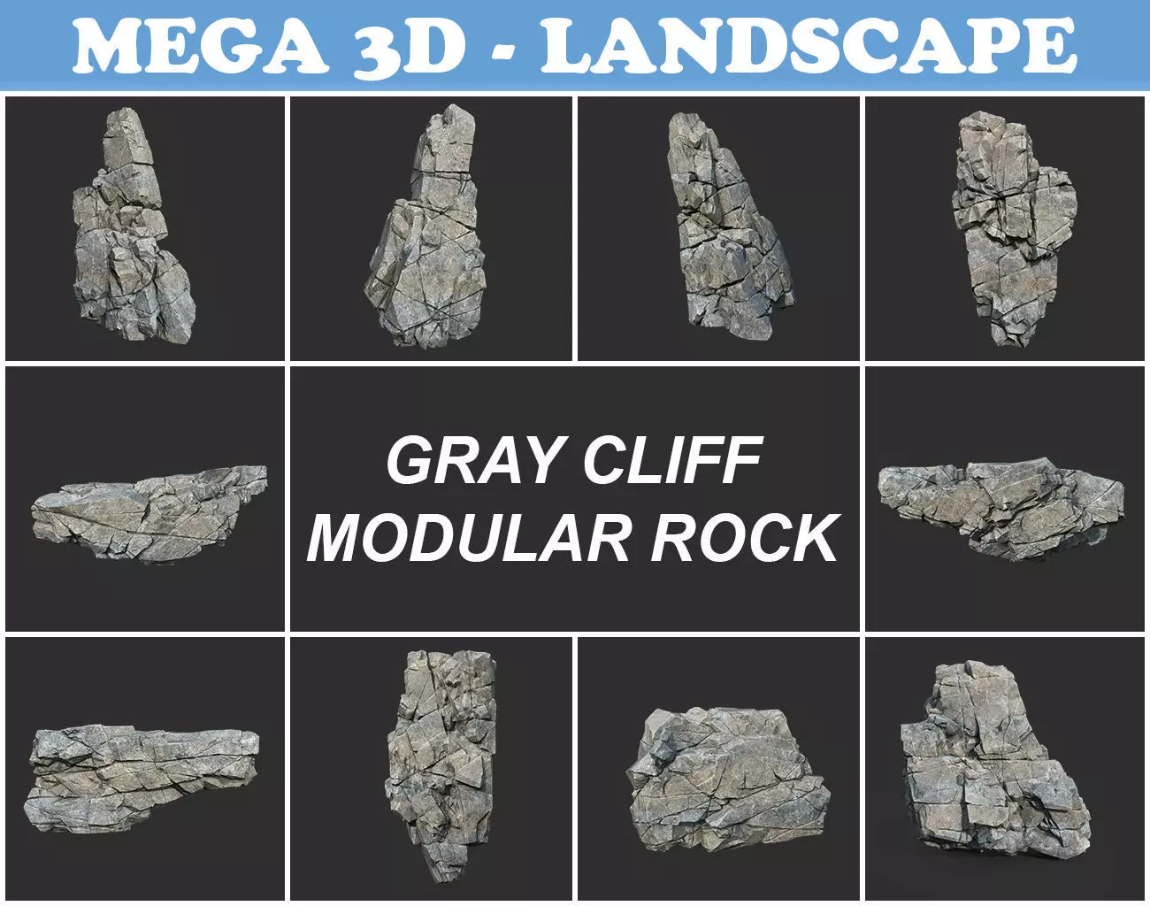 Low poly Gray Cliff Modular Rock 211219 Low-poly 3D model_0