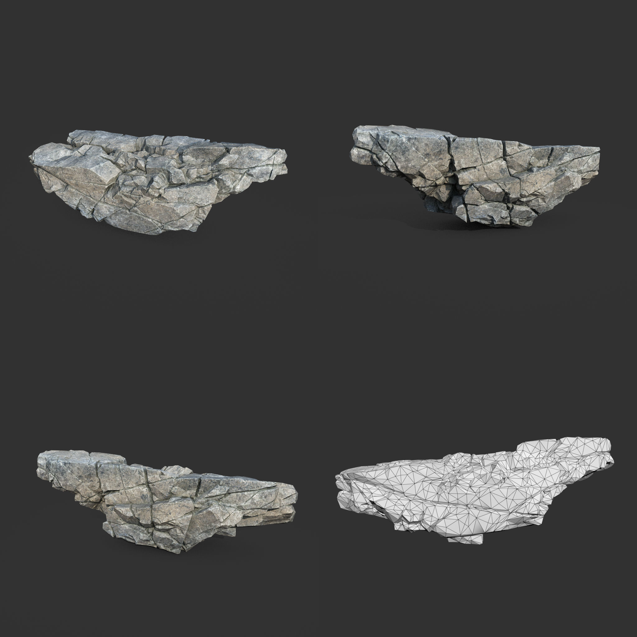 Low poly Gray Cliff Modular Rock 211219 Low-poly 3D model_8