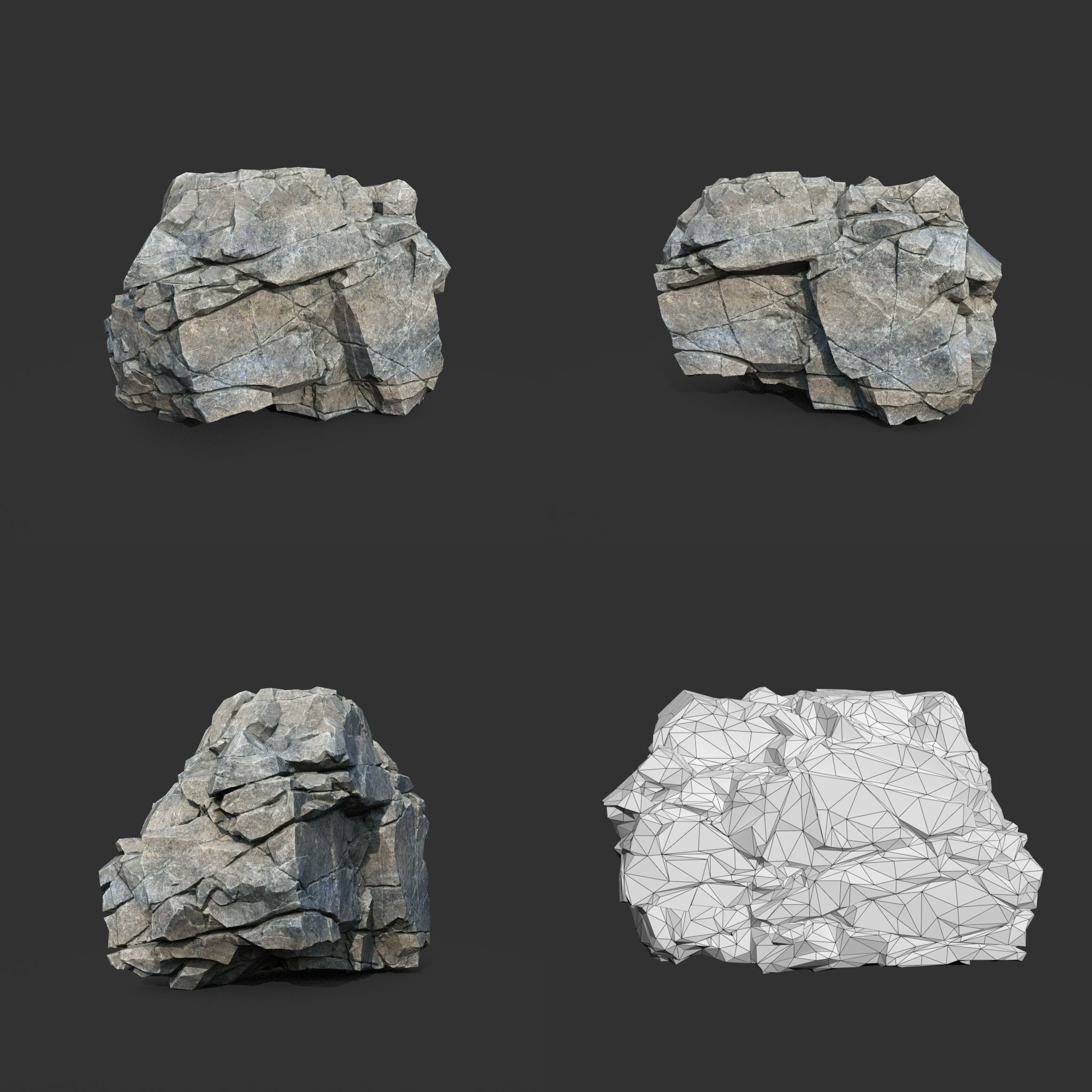 Low poly Gray Cliff Modular Rock 211219 Low-poly 3D model_10