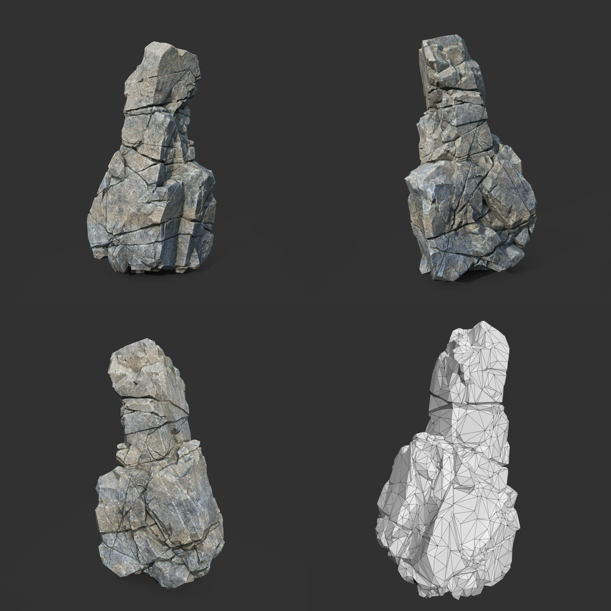 Low poly Gray Cliff Modular Rock 211219 Low-poly 3D model_4