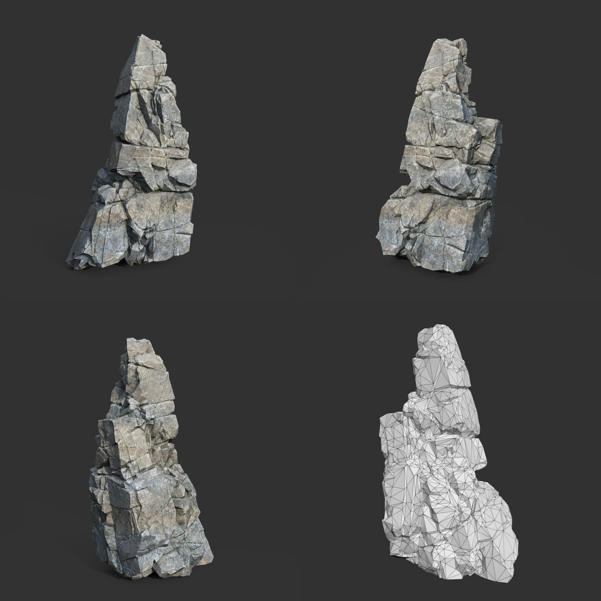 Low poly Gray Cliff Modular Rock 211219 Low-poly 3D model_2