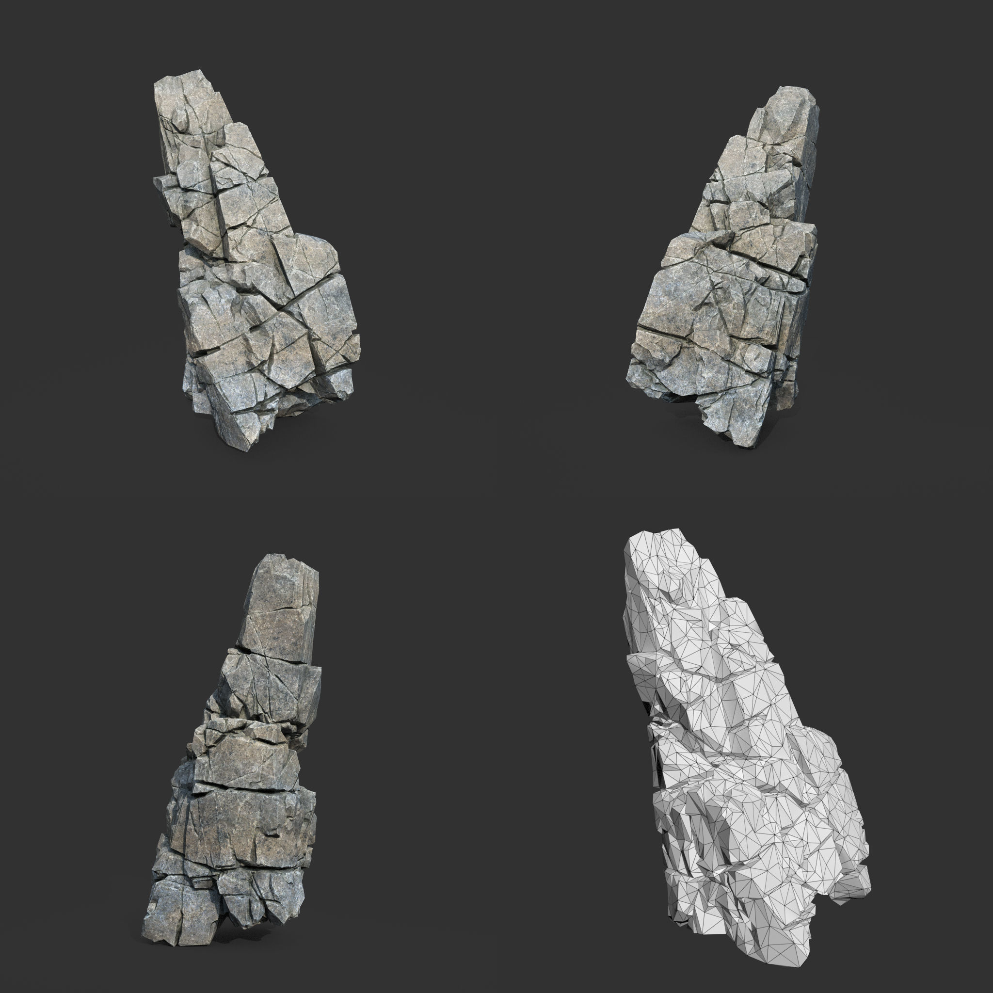 Low poly Gray Cliff Modular Rock 211219 Low-poly 3D model_6
