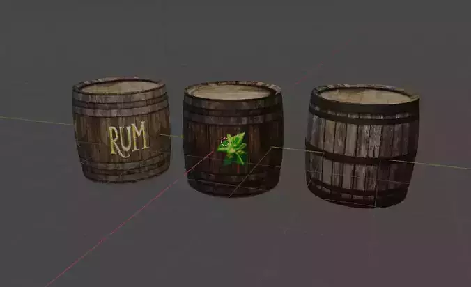 Three Woodden Barrels Free low-poly 3D model
