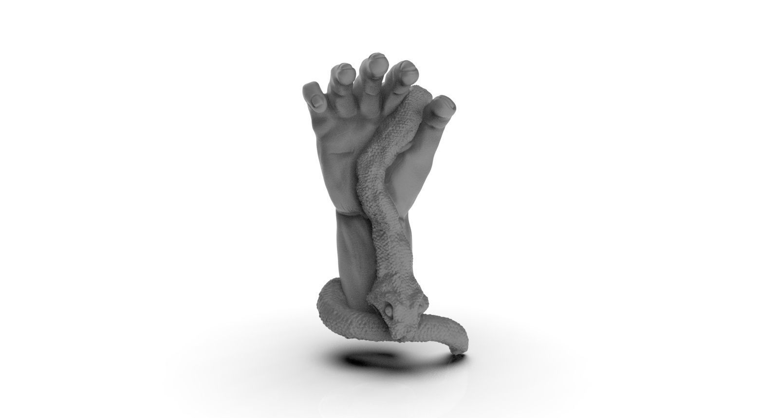 hand and snake bite 3D print model_2