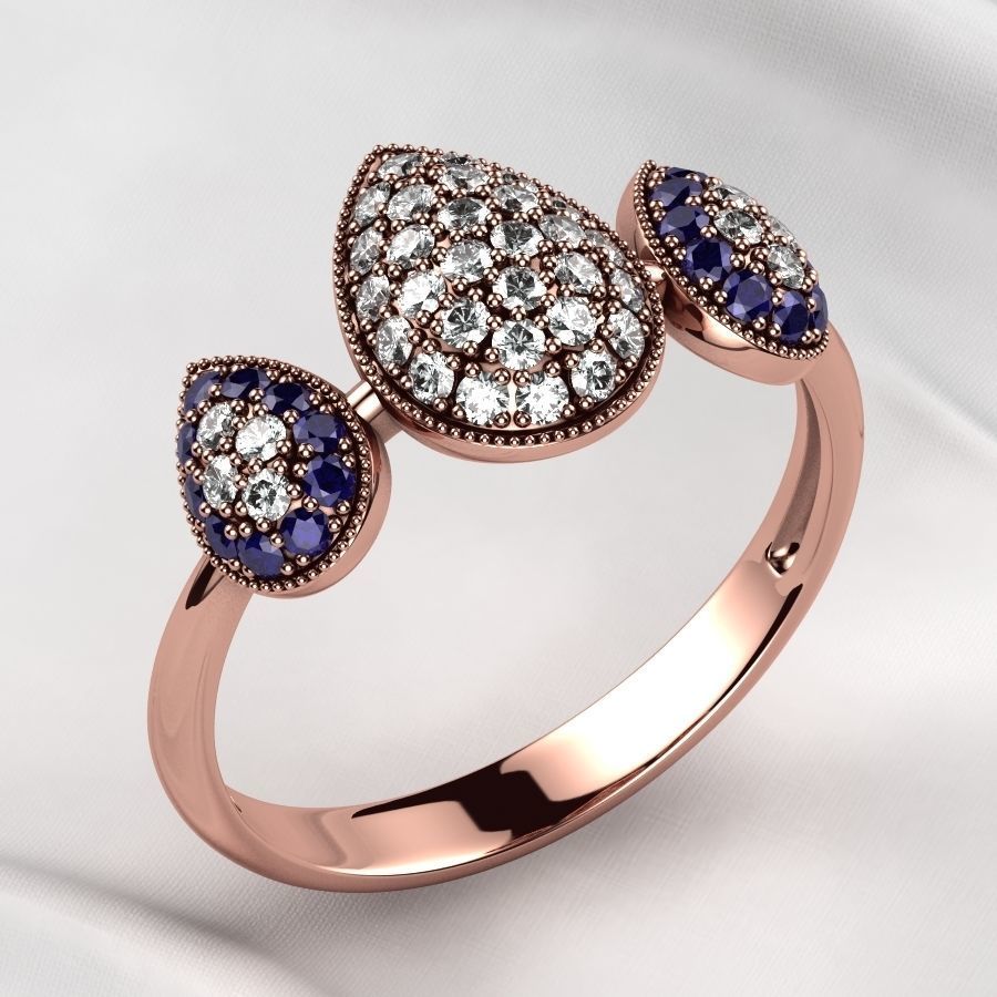 Pear Shapes Gold Ring 3D print model_5