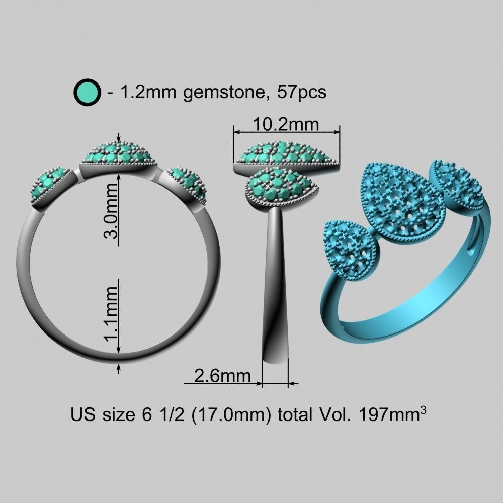 Pear Shapes Gold Ring 3D print model_19