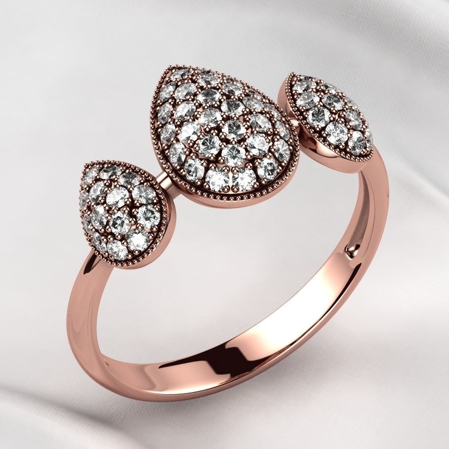 Pear Shapes Gold Ring 3D print model_4