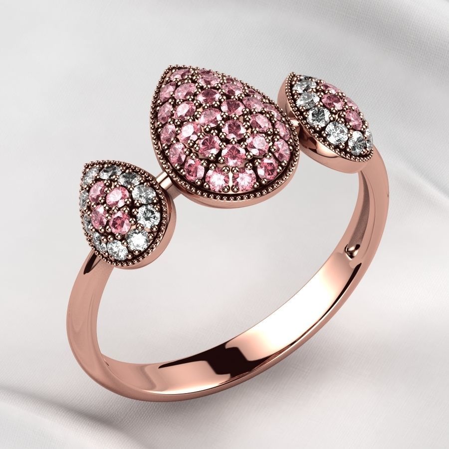 Pear Shapes Gold Ring 3D print model_6