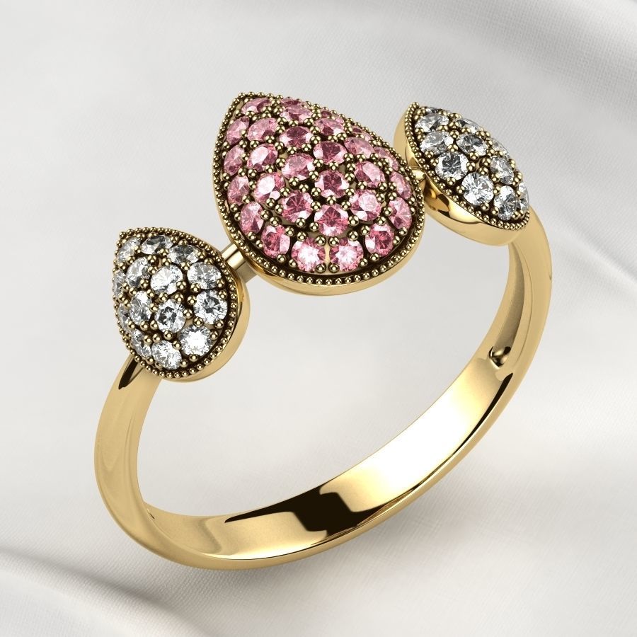 Pear Shapes Gold Ring 3D print model_3