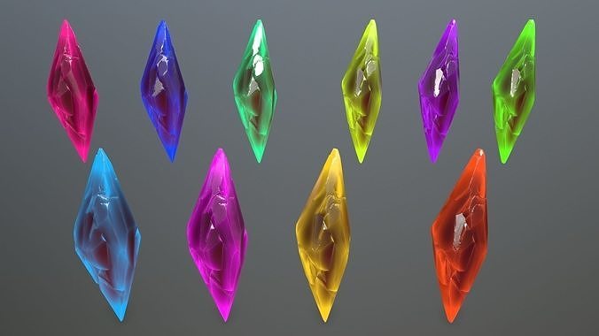 Crystal Set group of colored glass pieces Low-poly 3D model