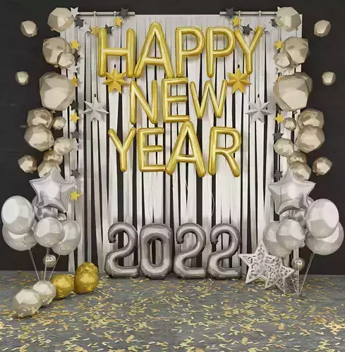 Happy New Year Photo Backdrop Blender Scenes Free 3D model
