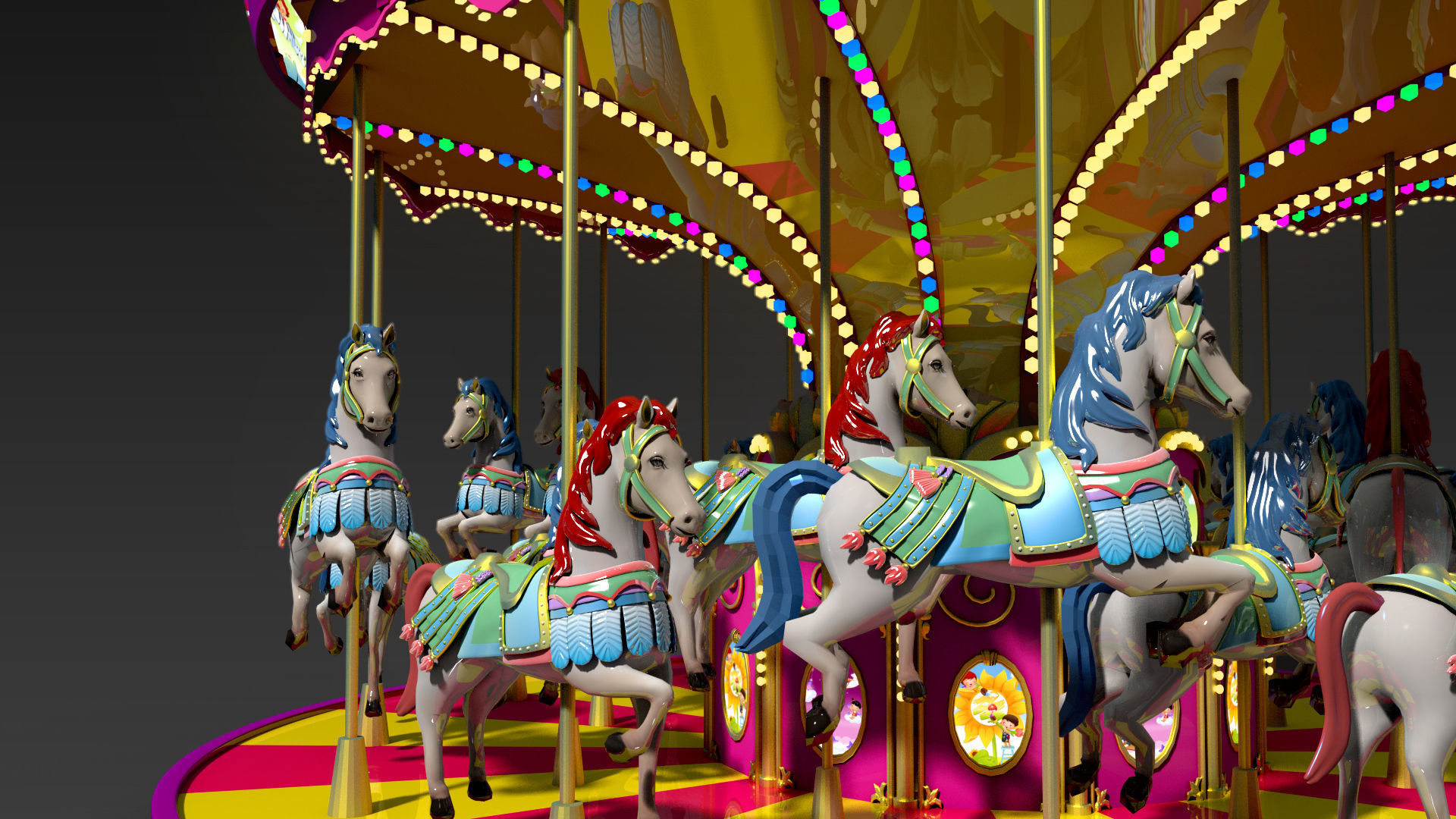 Carousel amusement park carousel amusement equipment 3D model_4