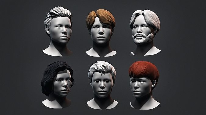 Hair - Low Poly Male Hairstyle Kitbash Low-poly 3D model