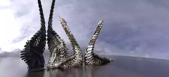 Dragon Bone Floating Mountain winter structures 3D model