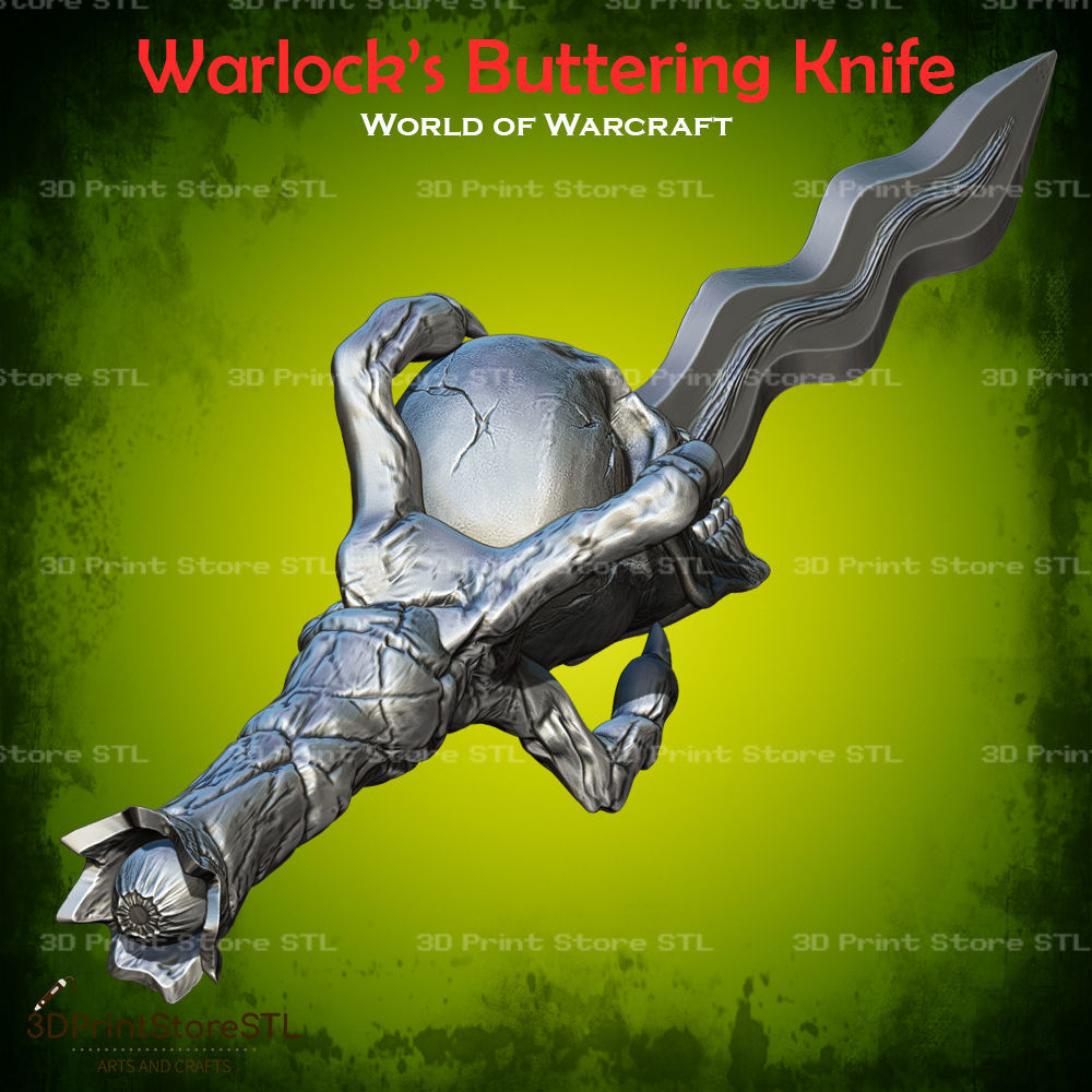 Warlock Buttering Knife Cosplay World Of Warcraft- STL File 3D print model_2