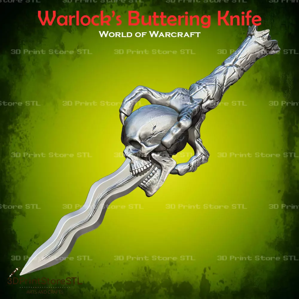 Warlock Buttering Knife Cosplay World Of Warcraft- STL File 3D print model_0