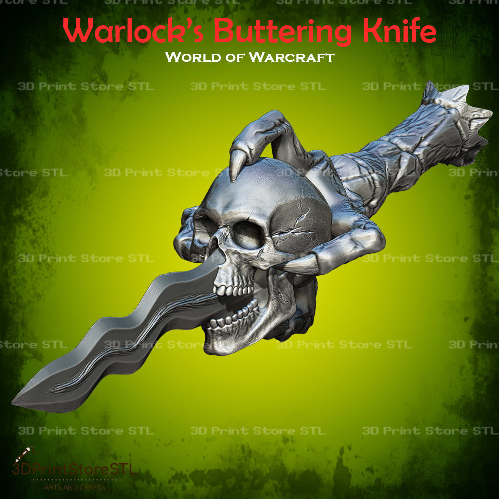 Warlock Buttering Knife Cosplay World Of Warcraft- STL File 3D print model_1