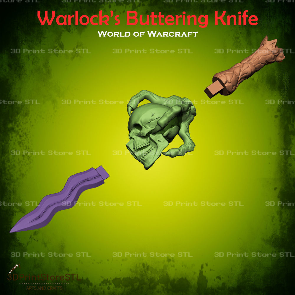 Warlock Buttering Knife Cosplay World Of Warcraft- STL File 3D print model_3