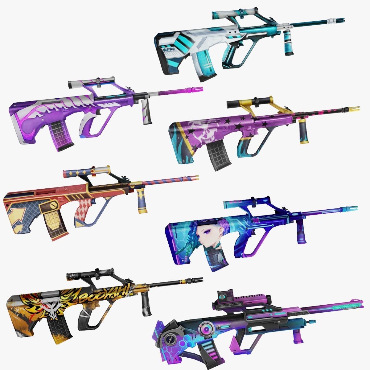 AUG Rifle Game Weapon 7x 3D model_2