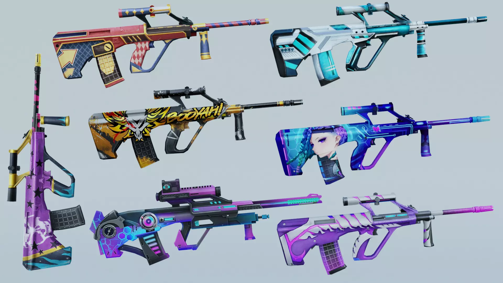 AUG Rifle Game Weapon 7x 3D model_0