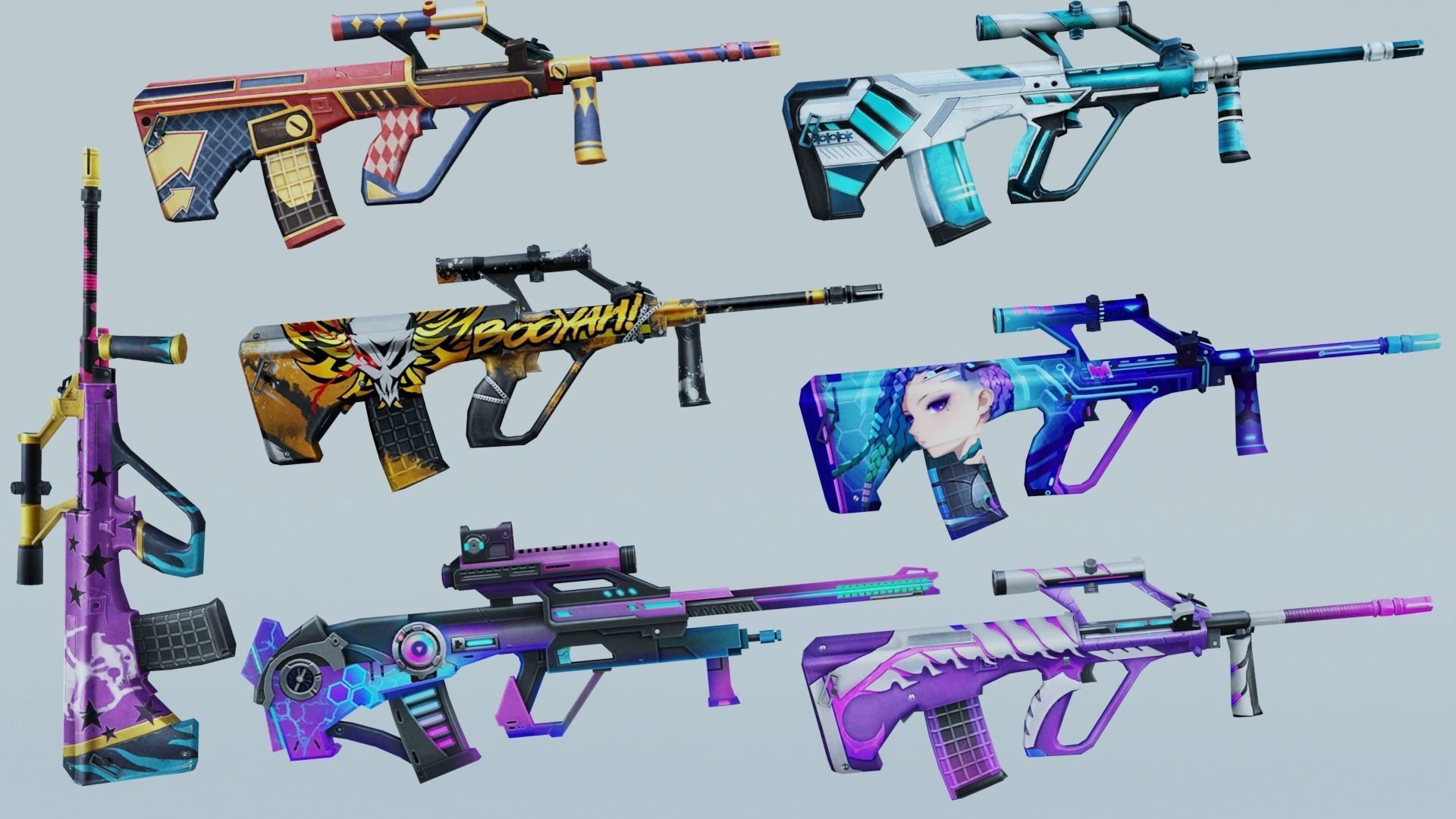 AUG Rifle Game Weapon 7x 3D model_1