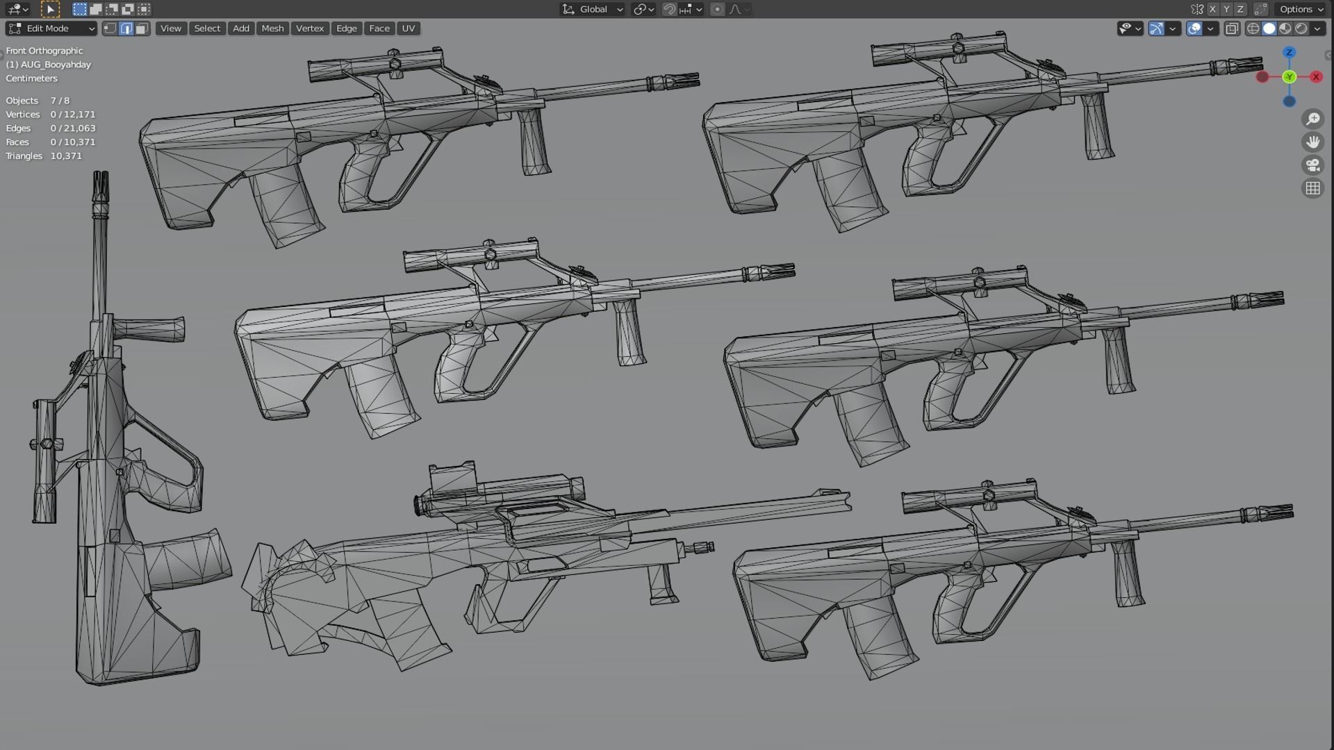 AUG Rifle Game Weapon 7x 3D model_10
