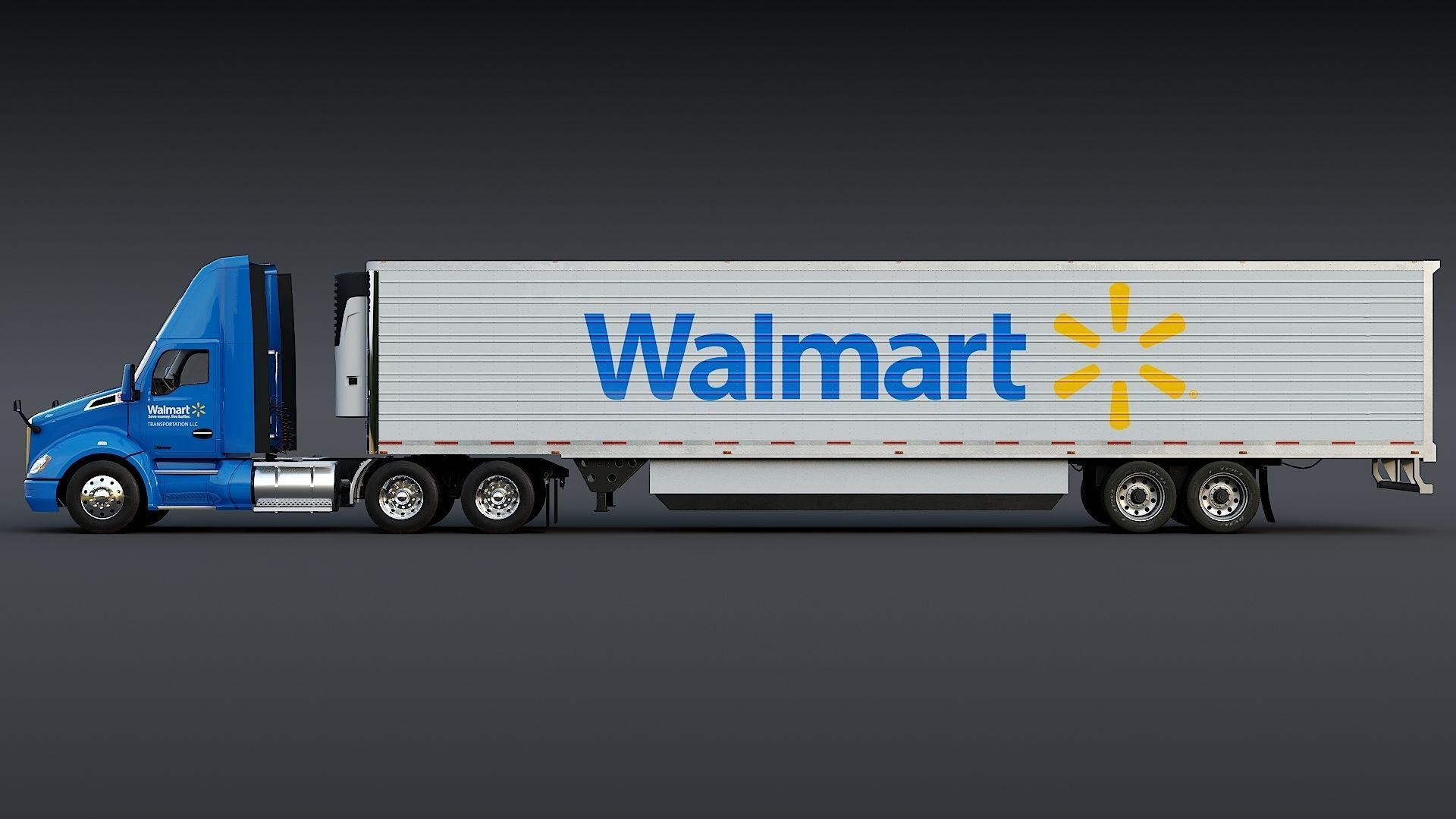 Kenworth T680 Day Cab and Refrigerator Walmart Low-poly 3D model_5