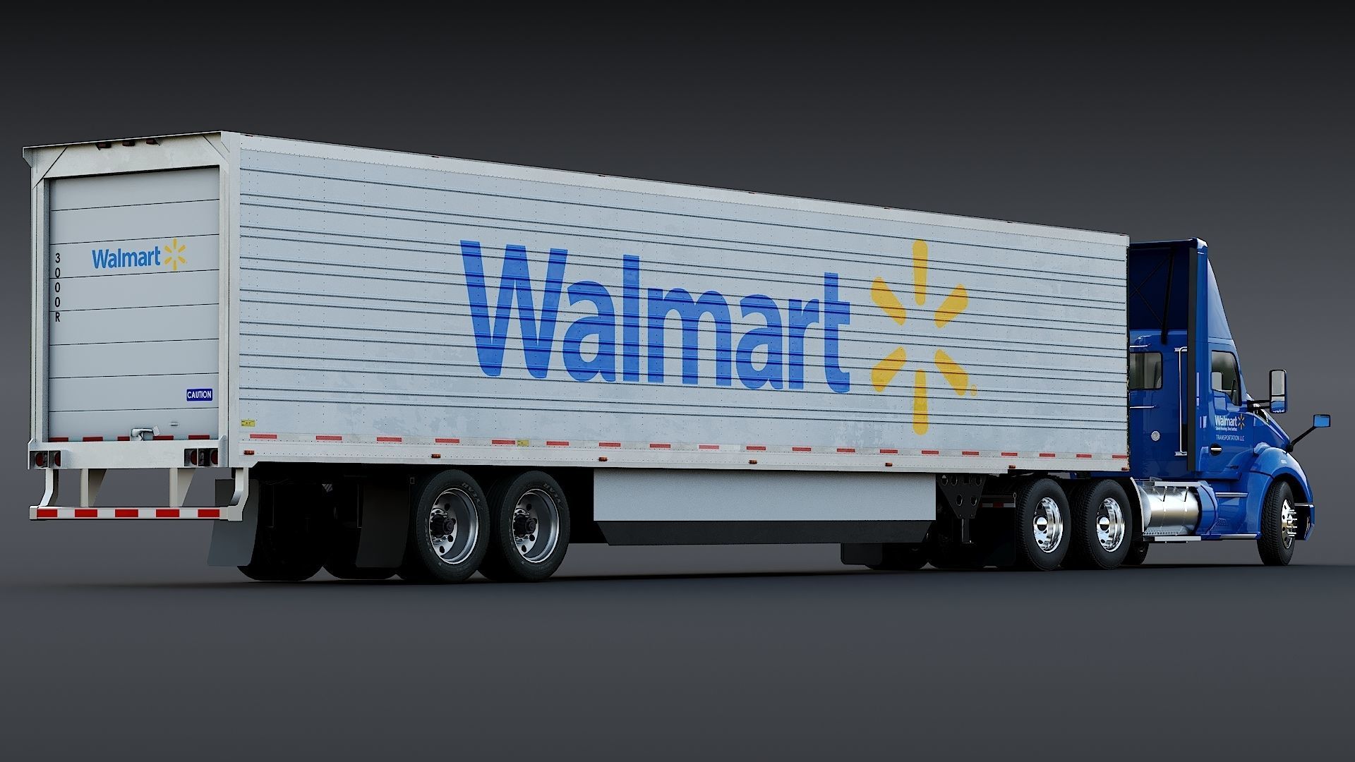 Kenworth T680 Day Cab and Refrigerator Walmart Low-poly 3D model_15