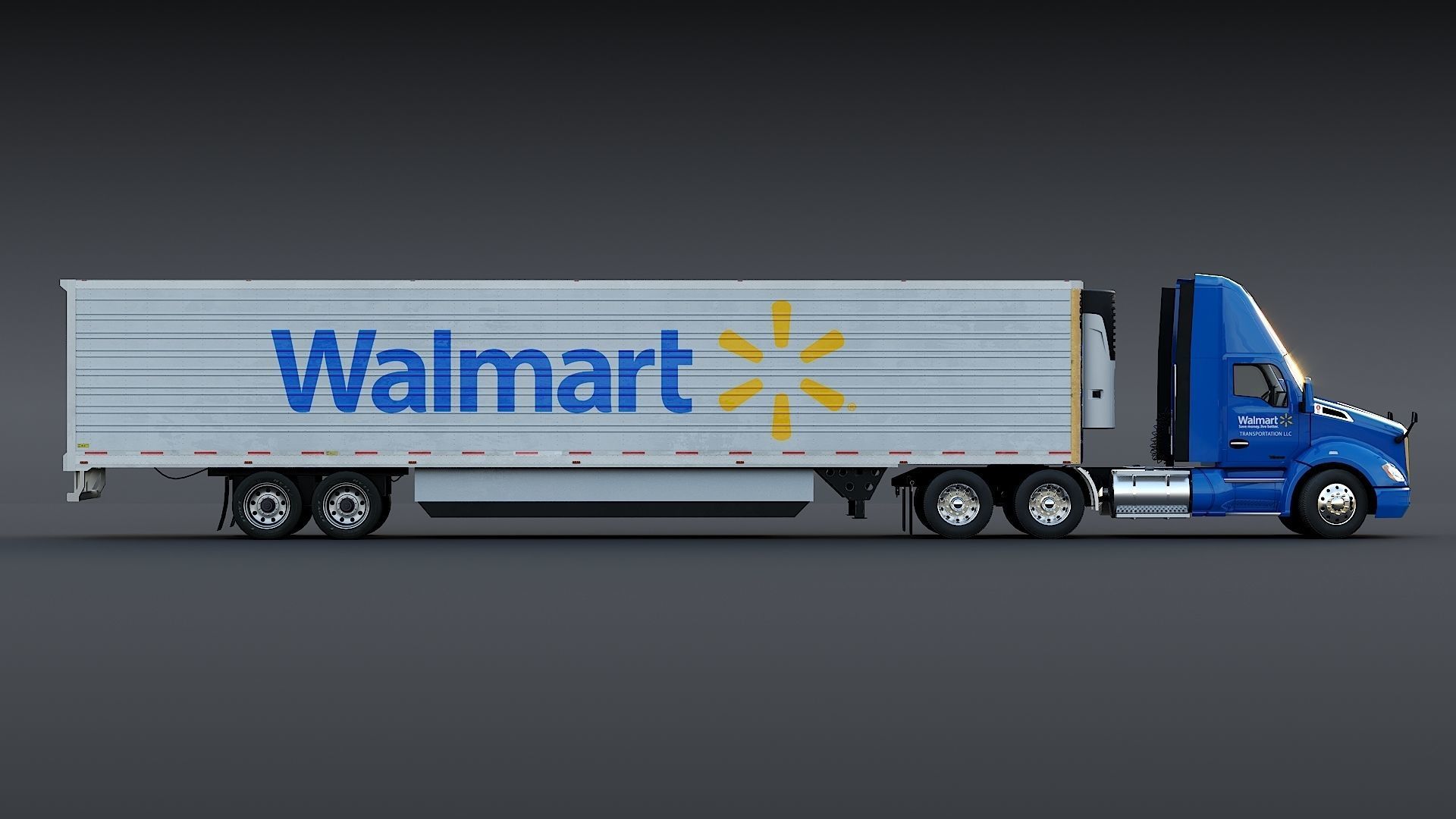 Kenworth T680 Day Cab and Refrigerator Walmart Low-poly 3D model_16