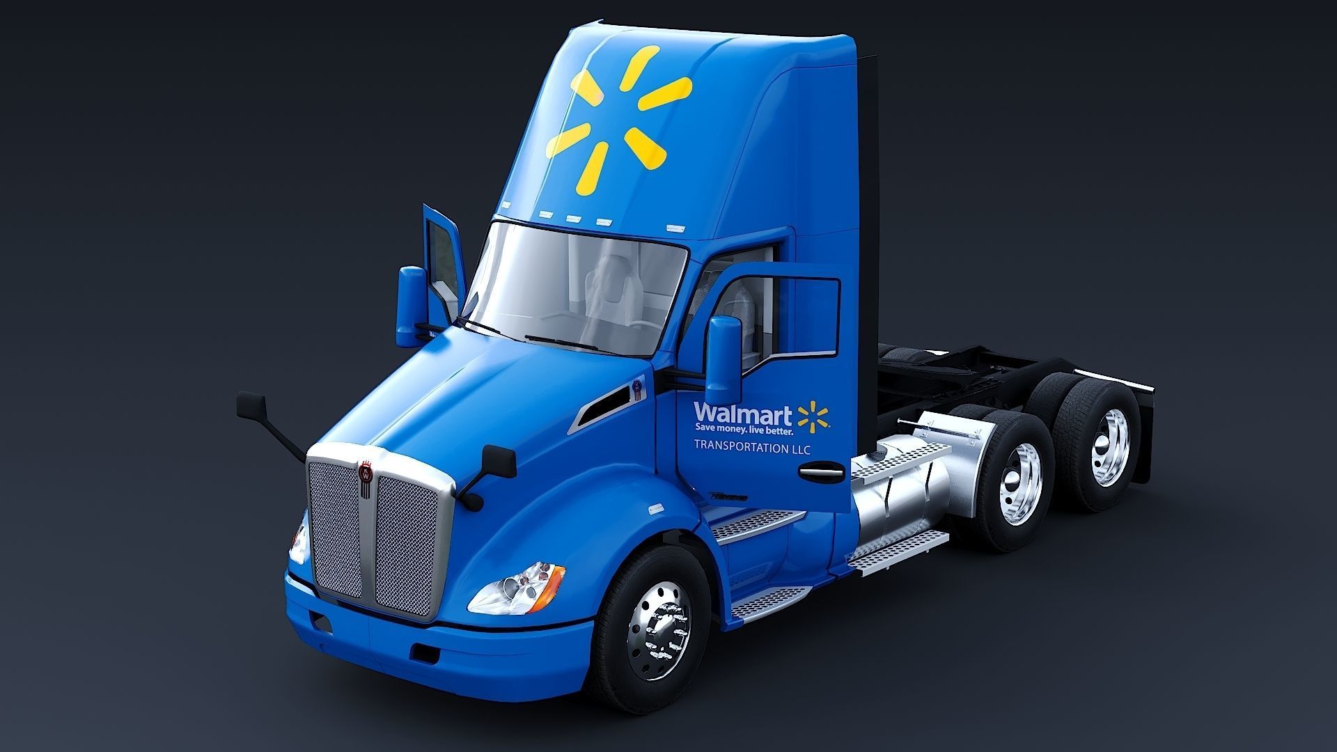 Kenworth T680 Day Cab and Refrigerator Walmart Low-poly 3D model_25