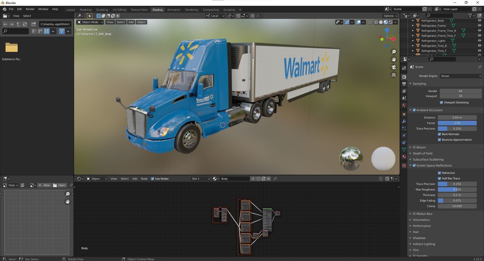 Kenworth T680 Day Cab and Refrigerator Walmart Low-poly 3D model_48