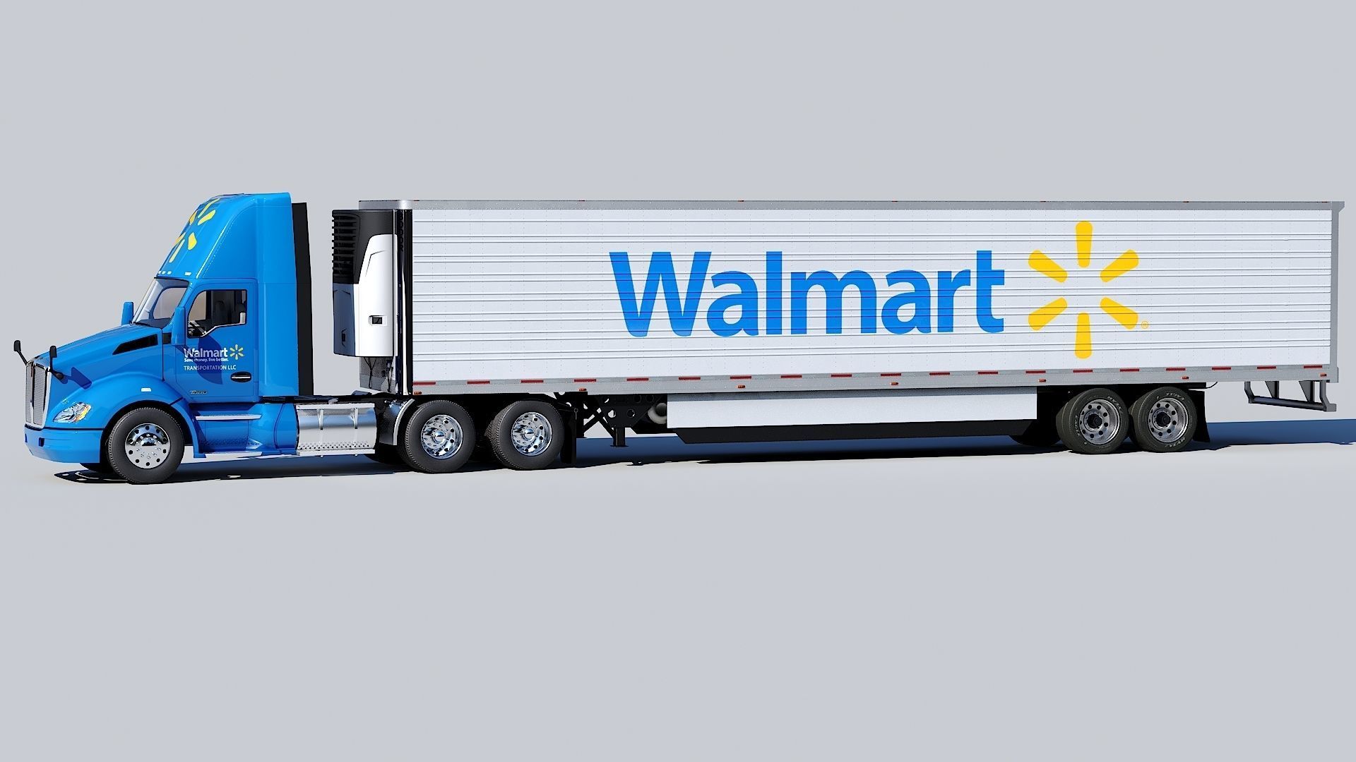 Kenworth T680 Day Cab and Refrigerator Walmart Low-poly 3D model_1