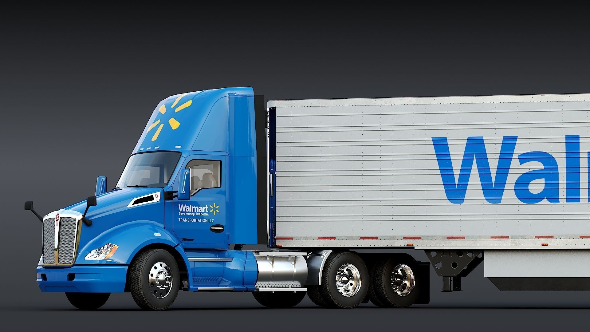 Kenworth T680 Day Cab and Refrigerator Walmart Low-poly 3D model_4