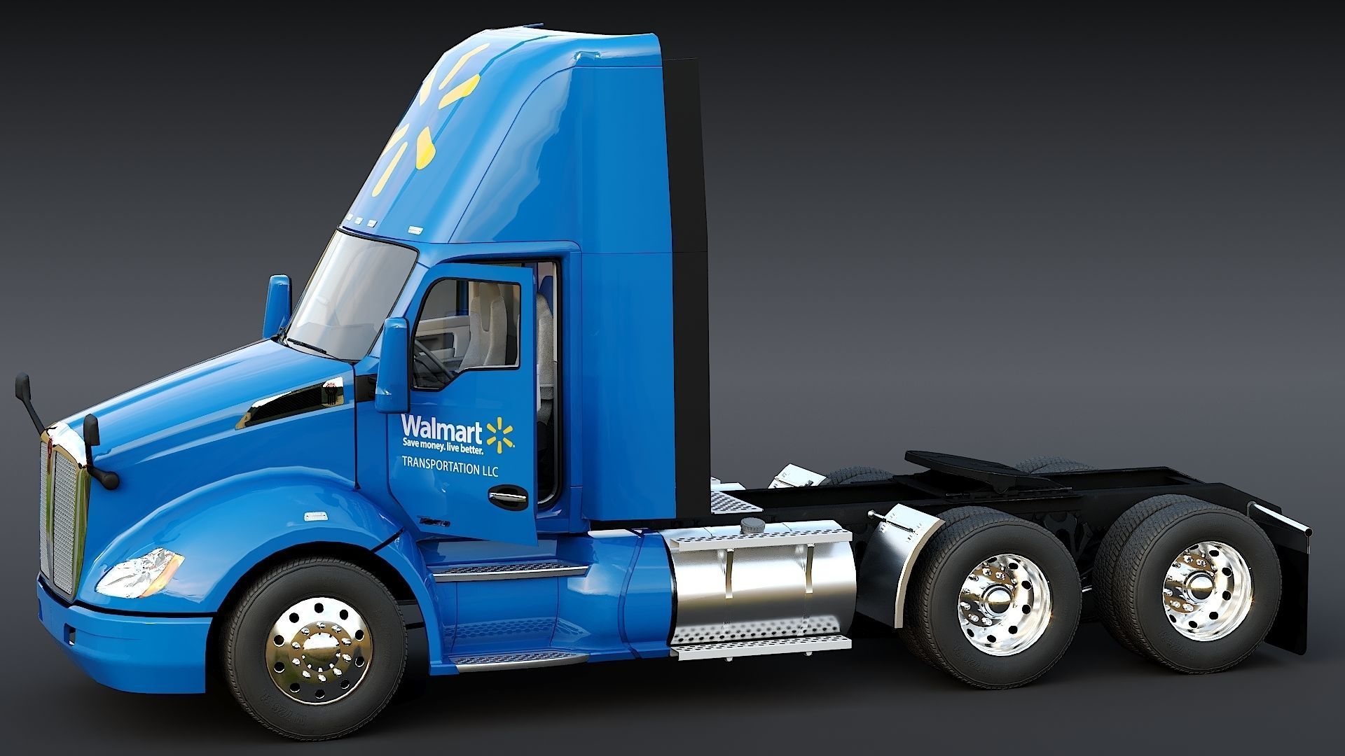 Kenworth T680 Day Cab and Refrigerator Walmart Low-poly 3D model_7