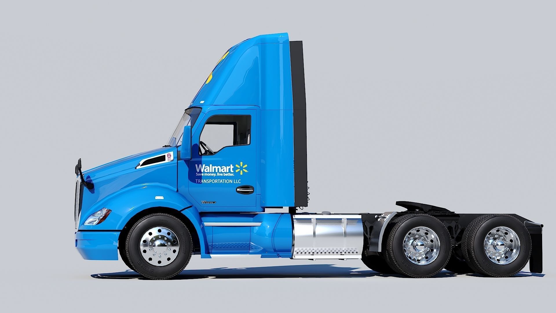 Kenworth T680 Day Cab and Refrigerator Walmart Low-poly 3D model_2